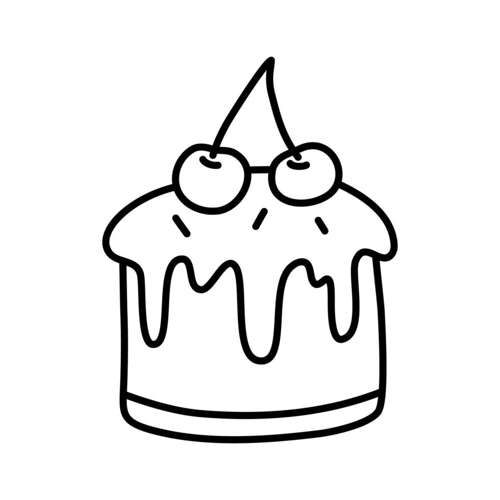 cupcake com cerejas. desenho vetorial doodle. vetor