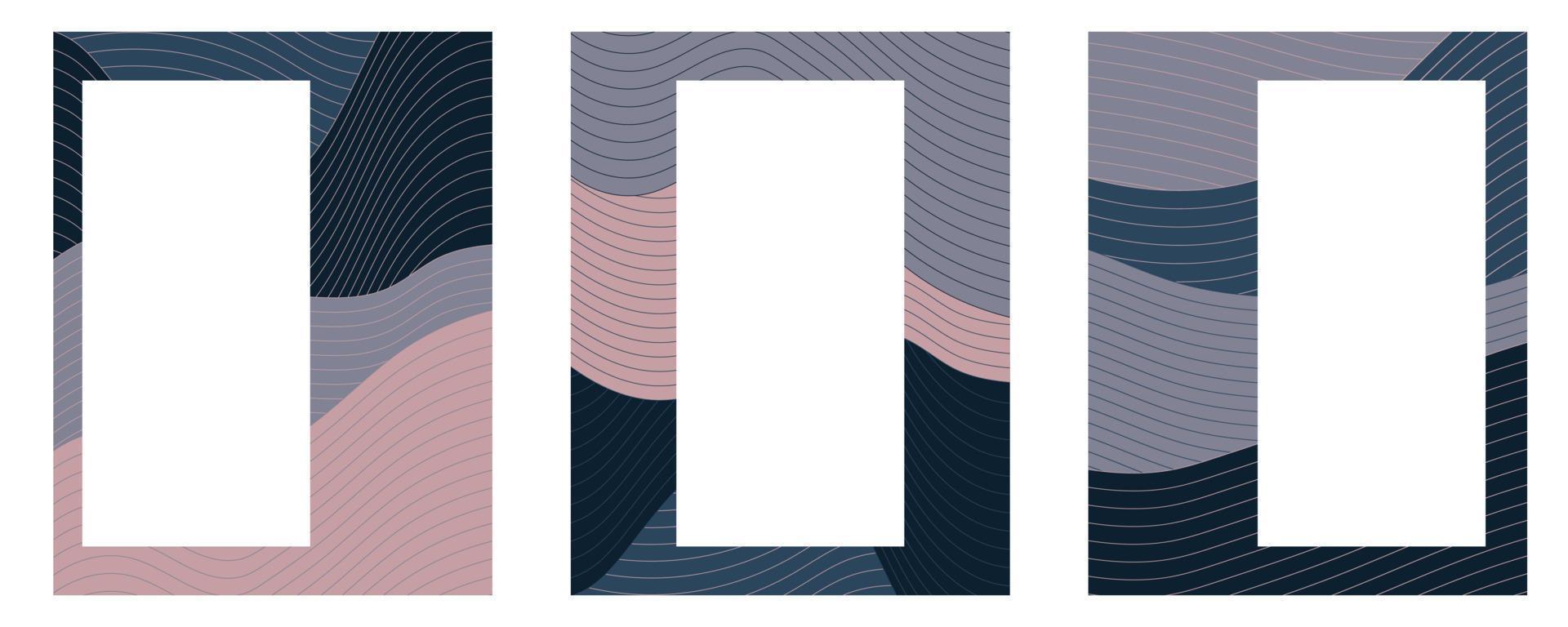 conjunto de designs de pôsteres com tema de oceano japonês fluido. ondas abstratas com textura asiática e arte de linha. padrão de fundo marinho vetor
