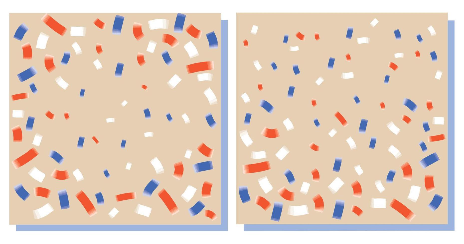 definir cartões postais de fundo retratando confetes nas cores brancas, vermelhas e azuis. vetor