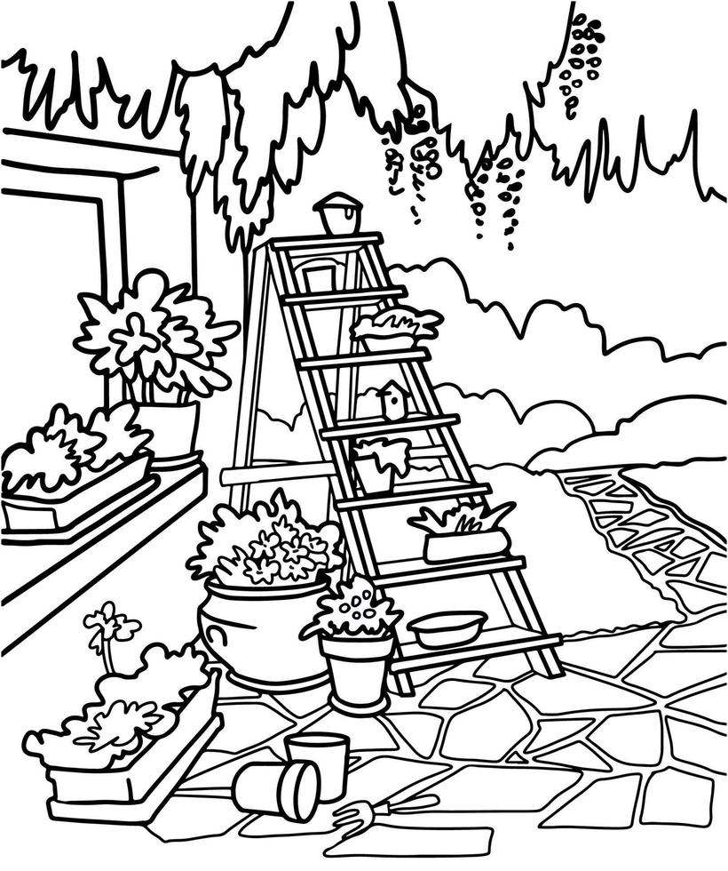 plantas flores no jardim, colorindo o fundo da linha de arte vector book.