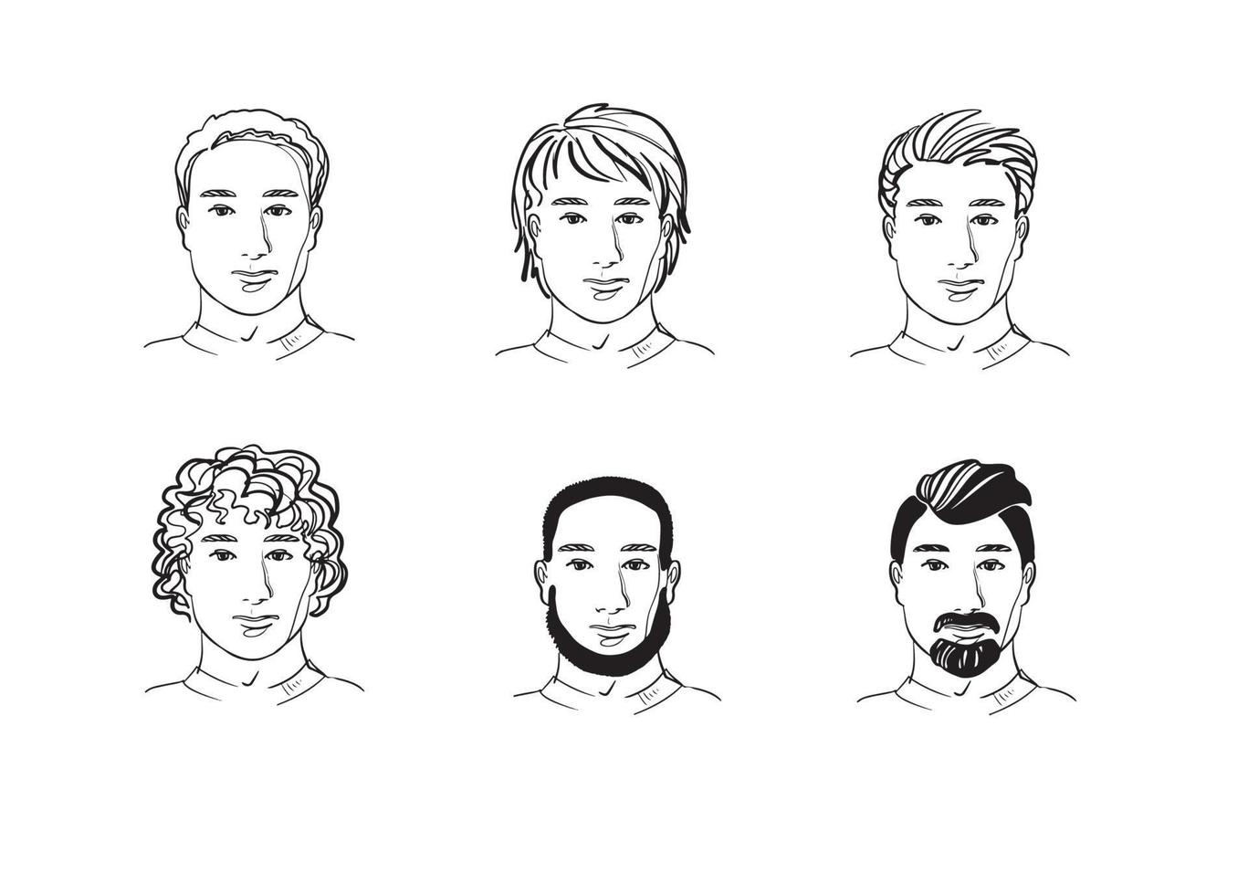 coleção de retratos de homem de cabelo jovem isolado ilustração vetorial conjunto de ícones de vetor isolado