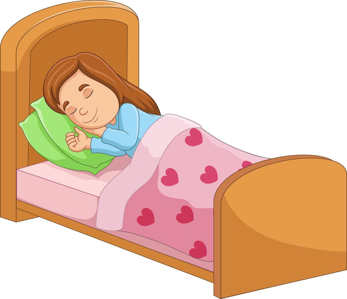 desenhos animados menina dormindo na cama vetor