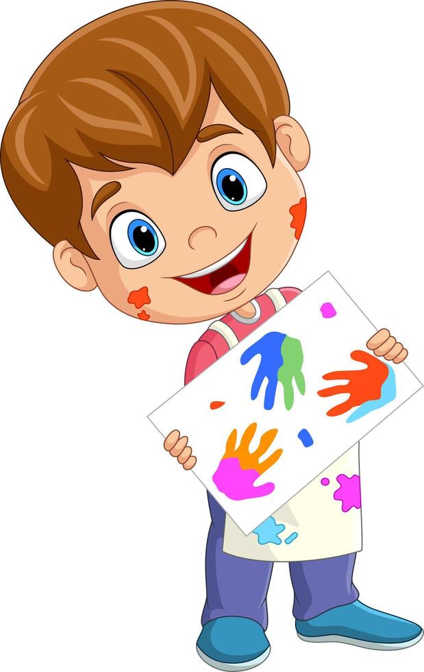desenho animado garotinho pintando com impressões coloridas 8733318 Vetor  no Vecteezy