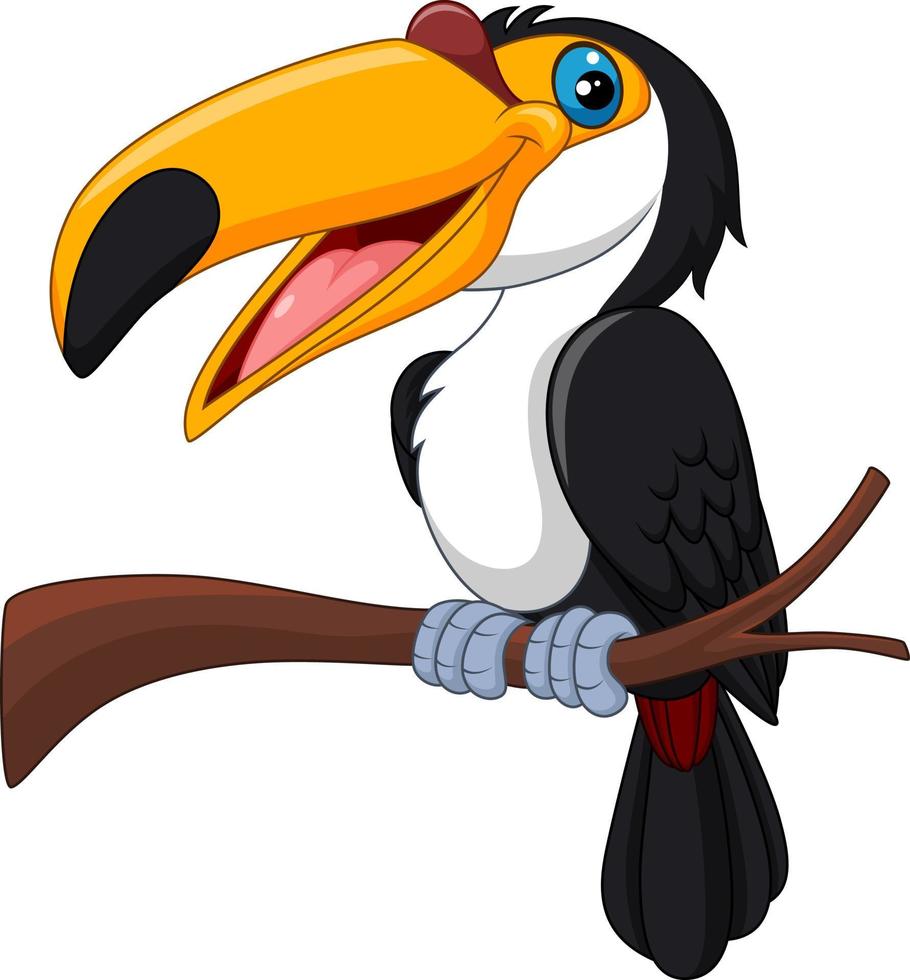 pássaro tucano dos desenhos animados sentado no galho de árvore vetor