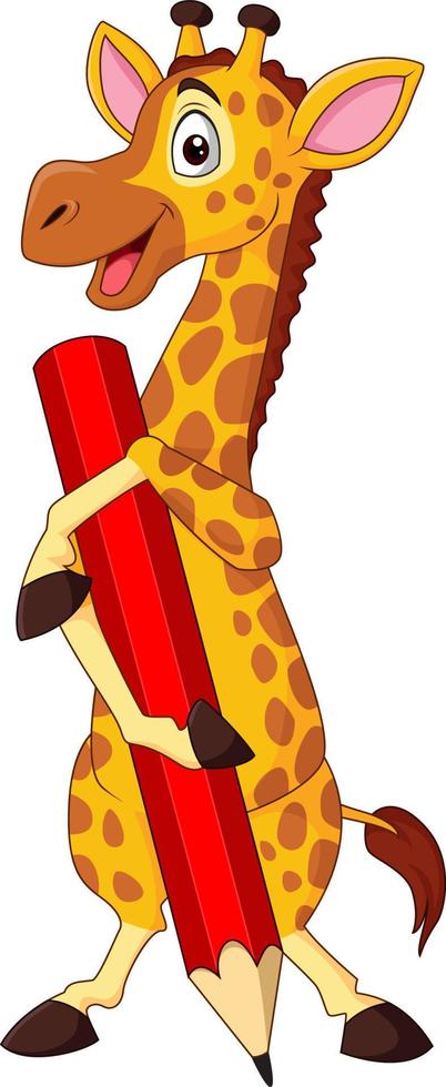 girafa de desenho animado segurando o lápis vetor