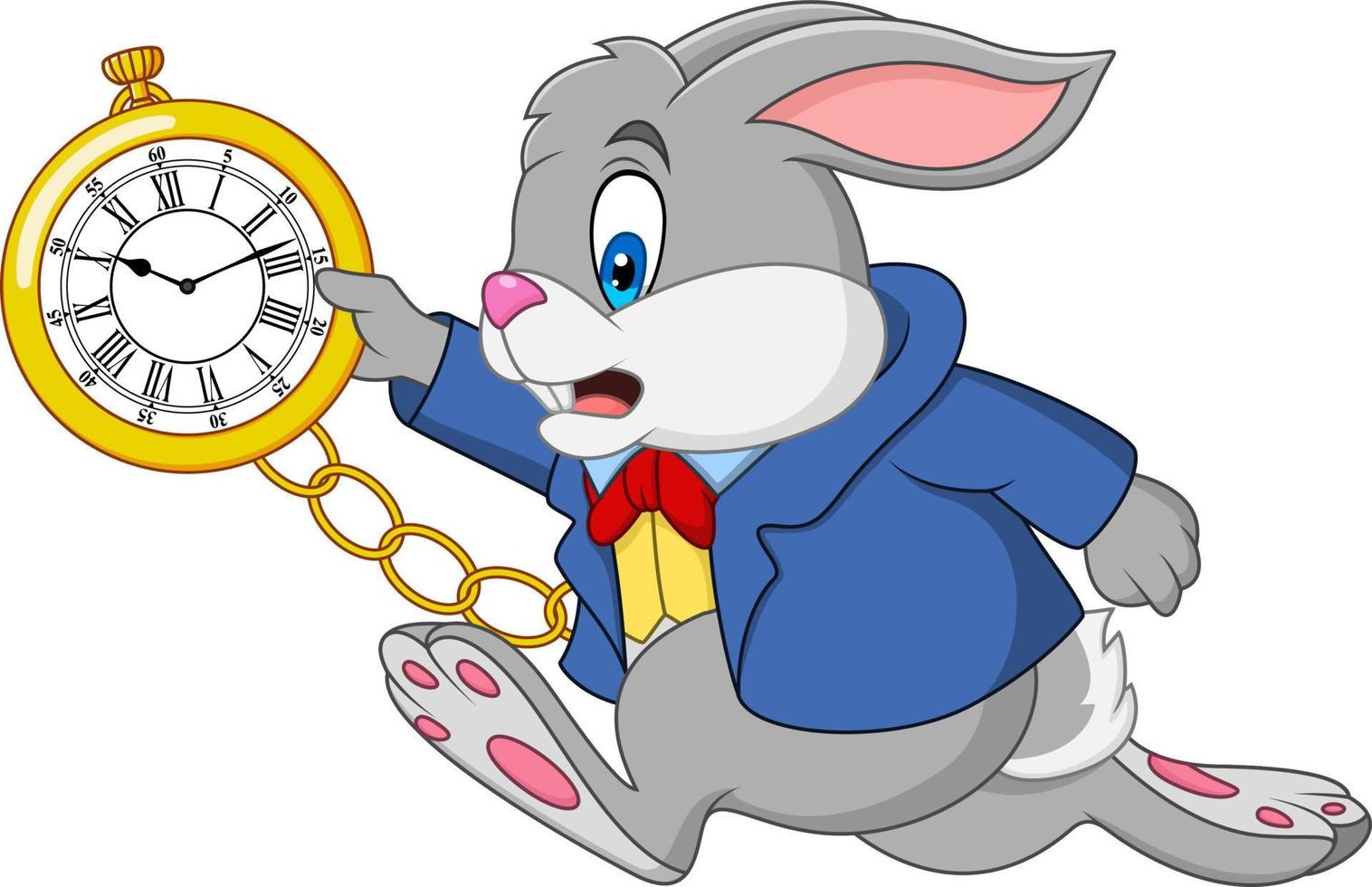 coelho de desenho animado segurando o relógio vetor