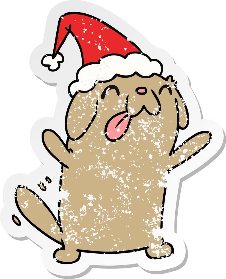 desenho de adesivo angustiado de natal de cachorro kawaii vetor