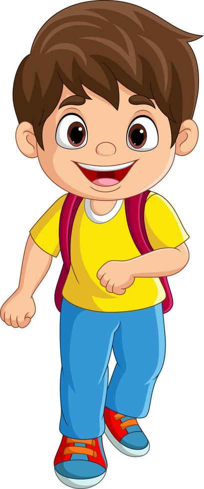 desenho animado garotinho com mochila ir para a escola vetor