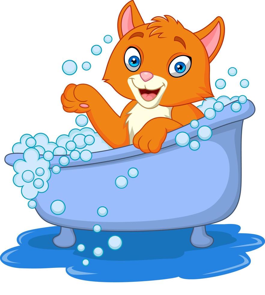 tempo de banho de gato engraçado dos desenhos animados vetor