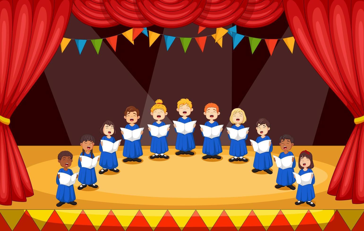crianças do coro cantando uma música no palco vetor