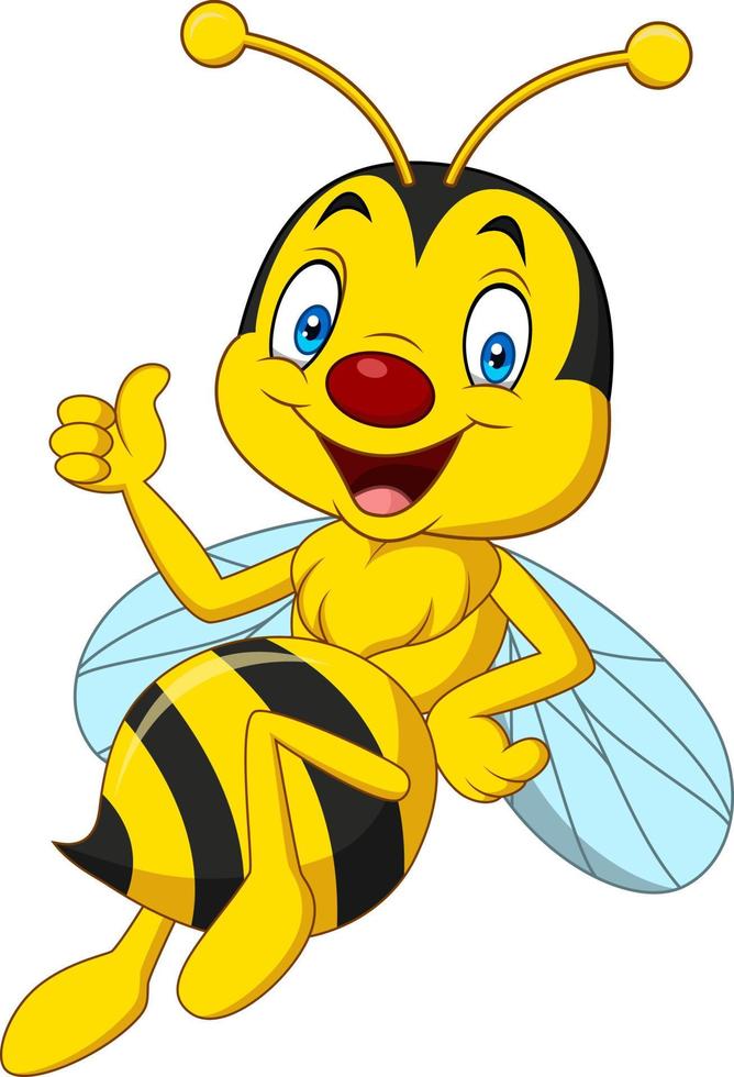 abelha feliz dos desenhos animados dando polegares para cima vetor
