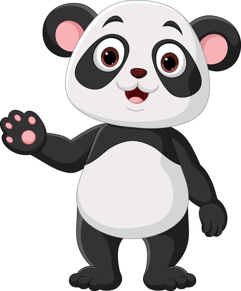 desenho animado panda bonitinho acenando a mão vetor