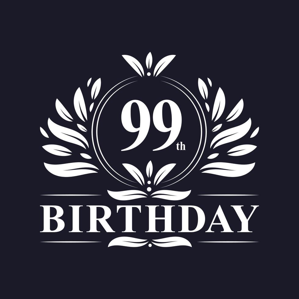 logotipo de aniversário de 99 anos de luxo, celebração de 99 anos. vetor