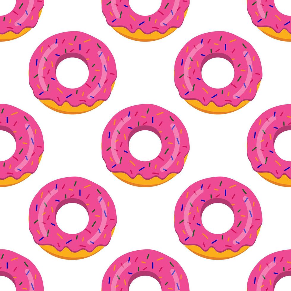 padrão de donut sem costura com esmalte rosa. ilustração vetorial em um fundo branco. vetor