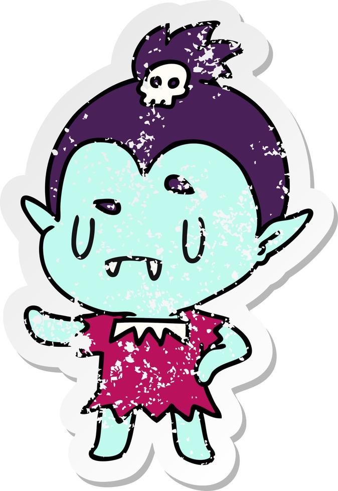 adesivo angustiado cartoon kawaii de linda garota vampira vetor