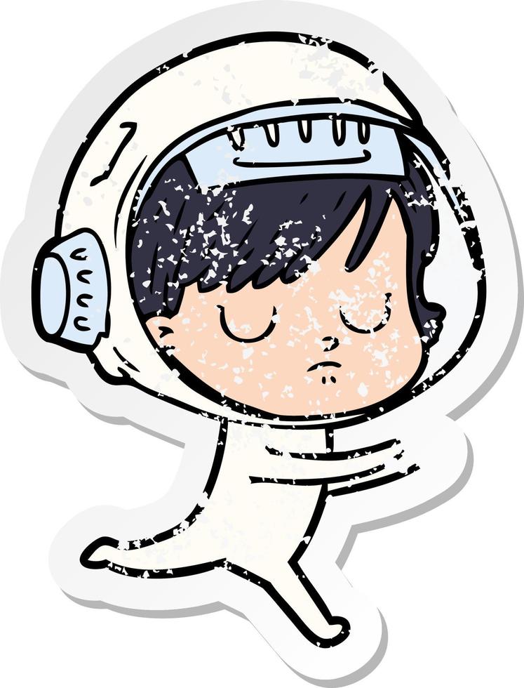 vinheta angustiada de uma mulher astronauta de desenho animado vetor