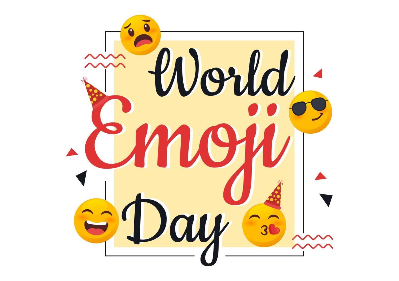 celebração do dia mundial do emoji com eventos e lançamentos de produtos em forma de desenho bonito de expressão facial diferente em ilustração de fundo plano vetor