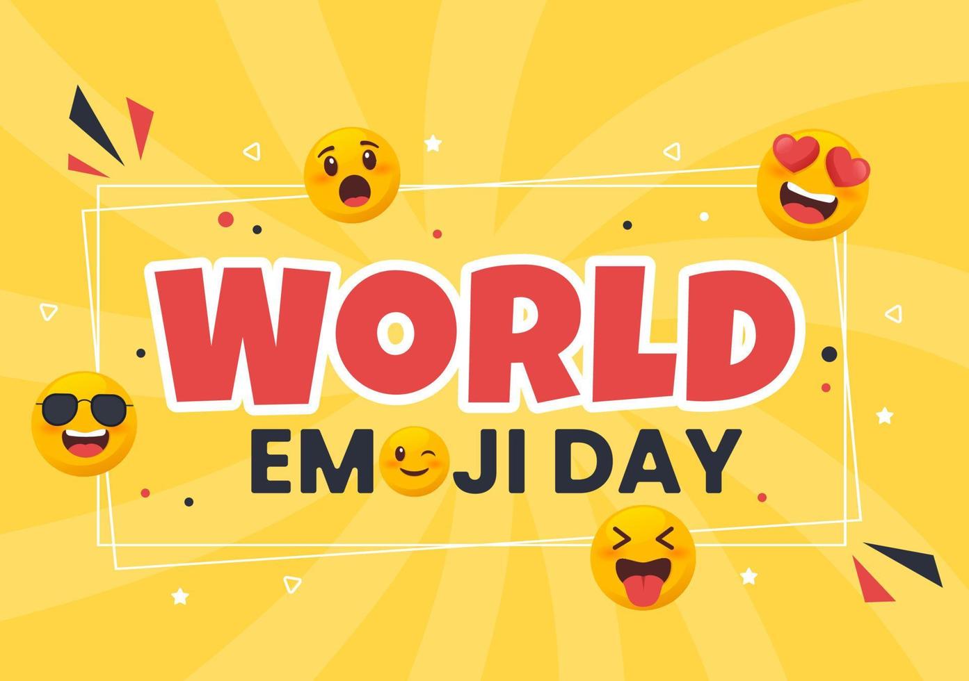 celebração do dia mundial do emoji com eventos e lançamentos de produtos em forma de desenho bonito de expressão facial diferente em ilustração de fundo plano vetor