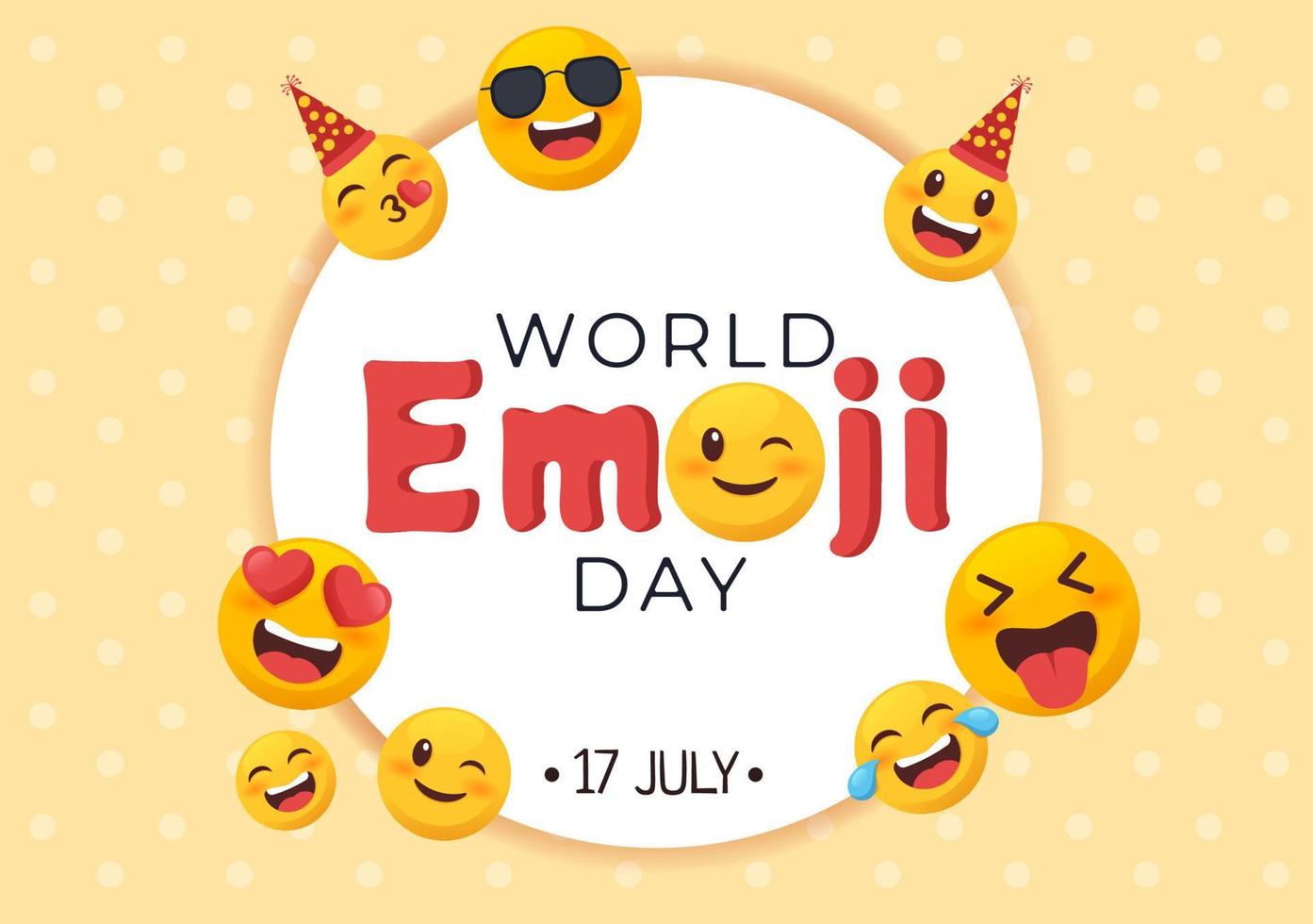 celebração do dia mundial do emoji com eventos e lançamentos de produtos em forma de desenho bonito de expressão facial diferente em ilustração de fundo plano vetor