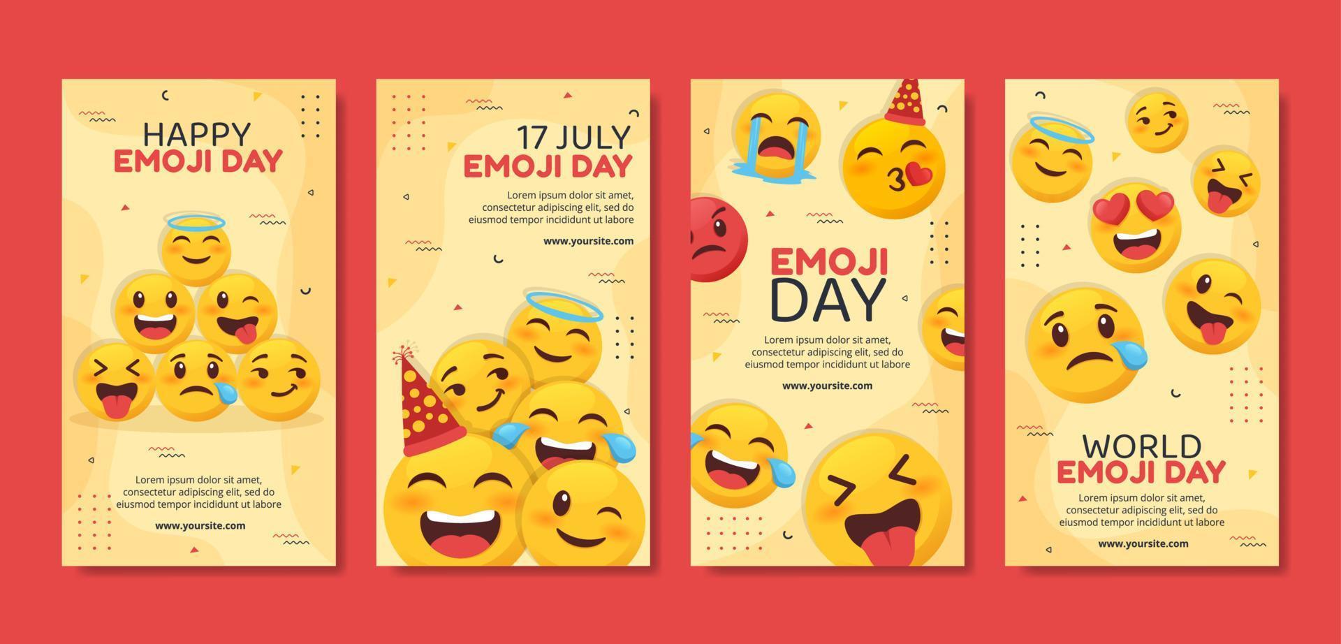 modelo de histórias de mídia social do dia mundial emoji ilustração vetorial de fundo de desenho animado plano vetor