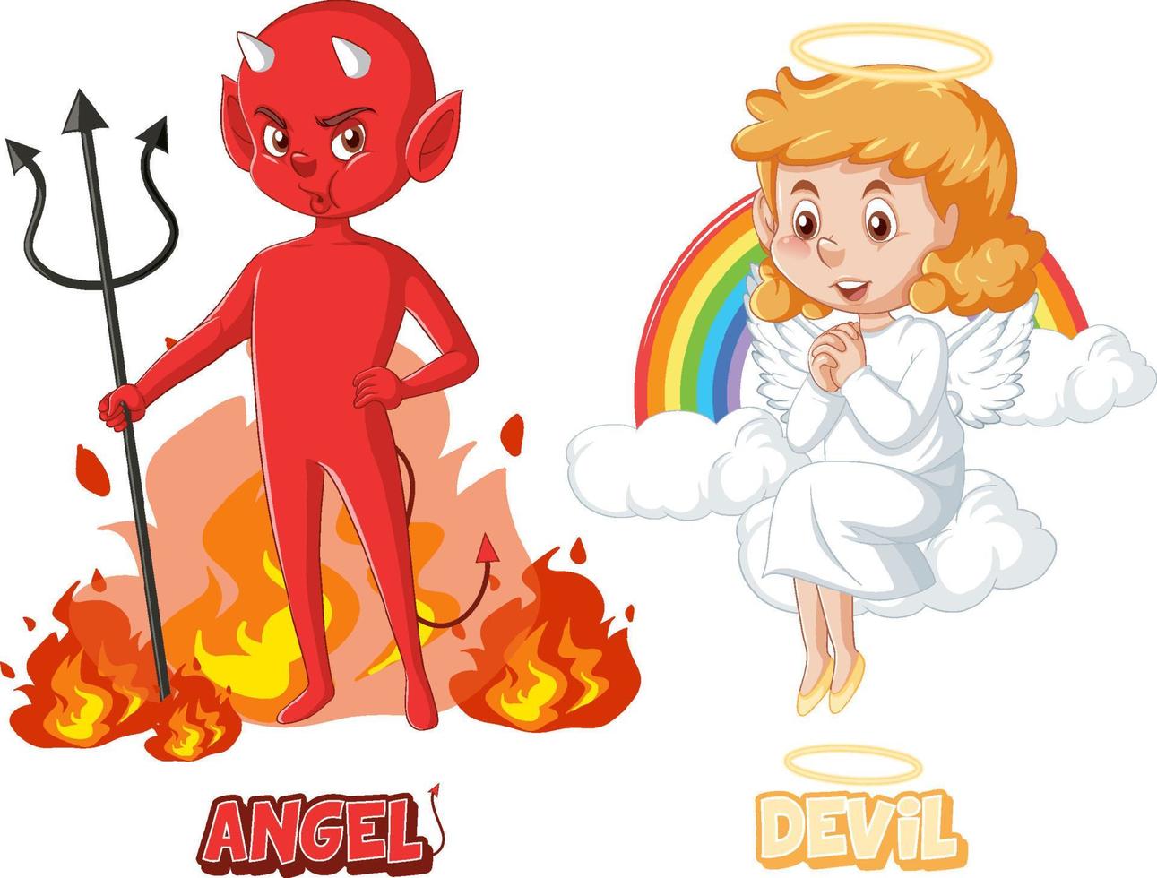 personagem de desenho animado diabo e anjo em fundo branco vetor