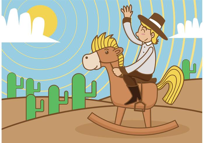 Rocking Horse com Kid Cowboy vetor