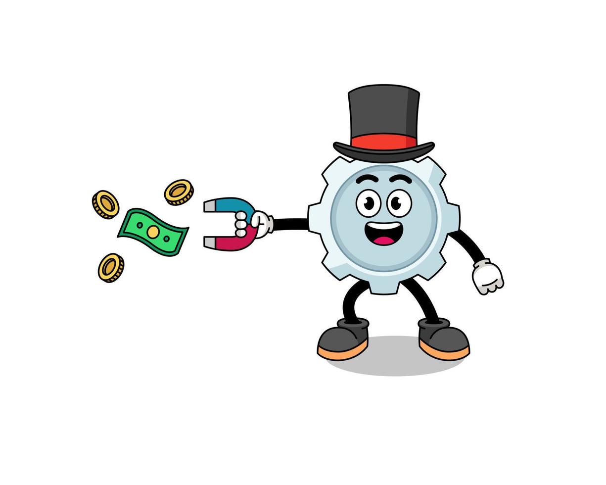 ilustração de personagem de equipamento pegando dinheiro com um ímã vetor