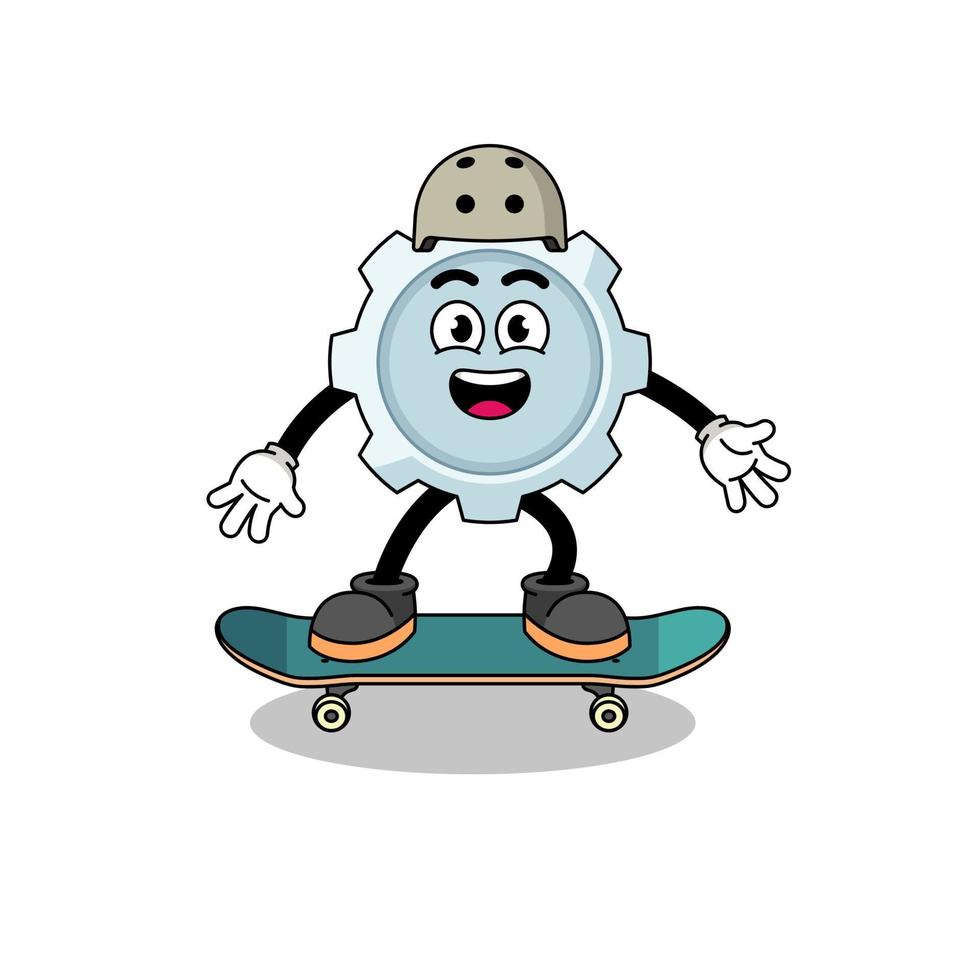mascote de engrenagem jogando um skate vetor