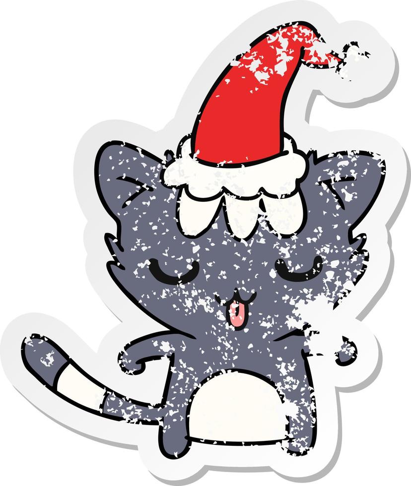 desenho de adesivo angustiado de natal de gato kawaii vetor
