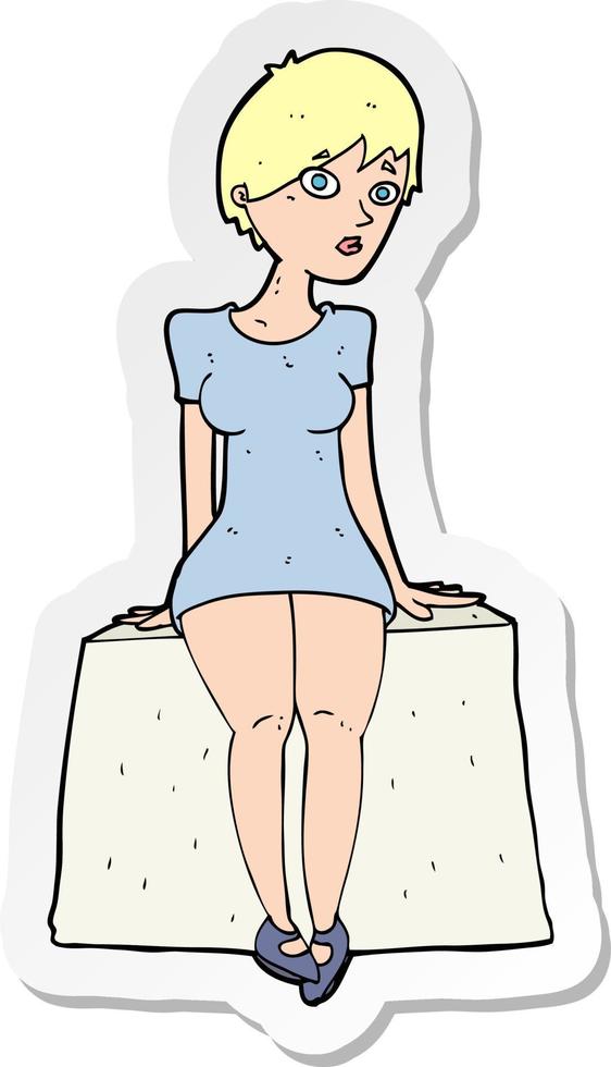 adesivo de uma mulher curiosa de desenho animado sentada vetor