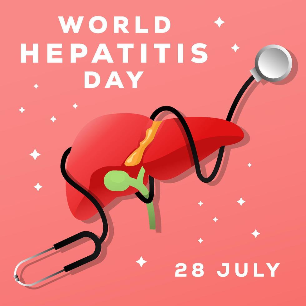 ilustração do dia mundial da hepatite 28 de julho com estetoscópio enrolado no fígado vetor