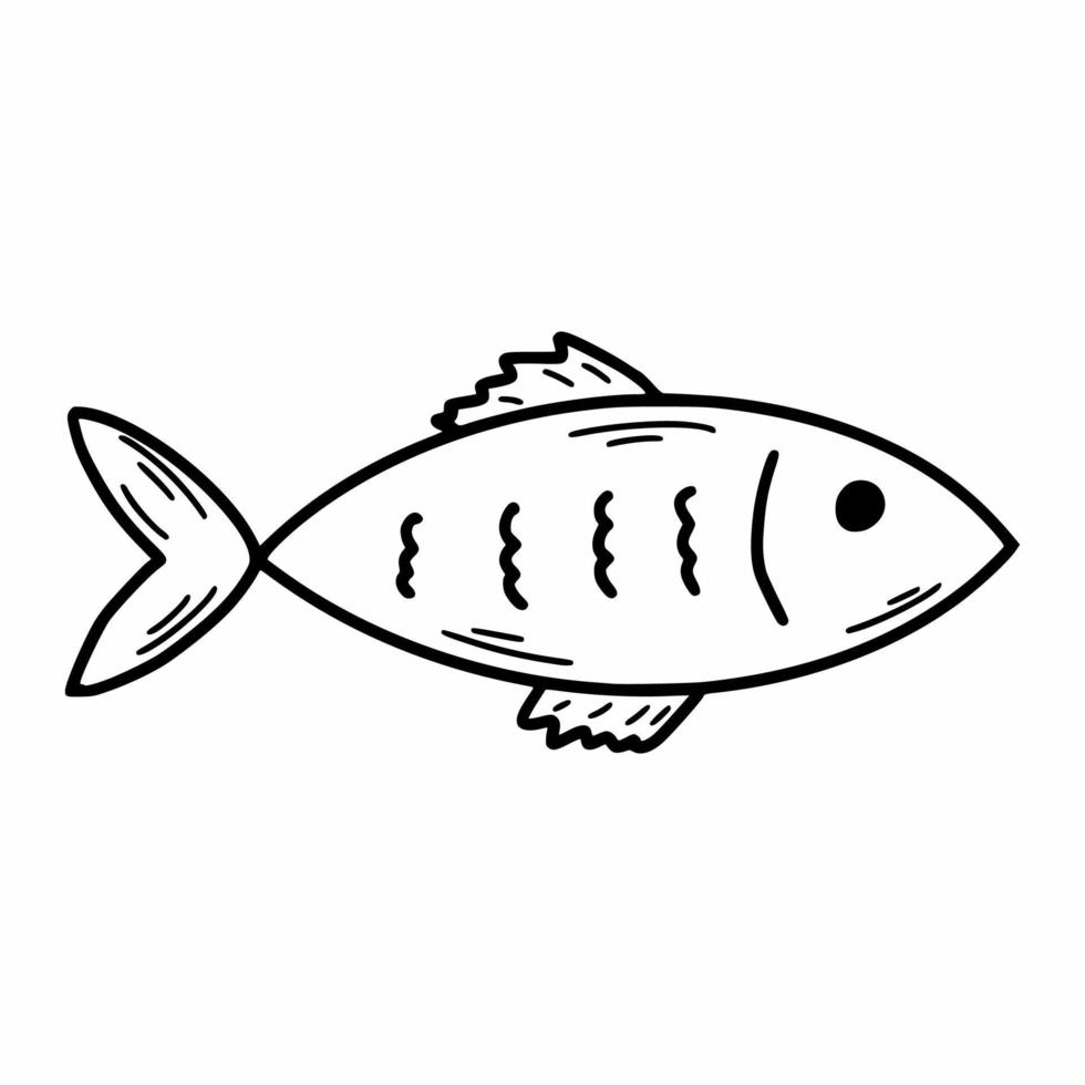 peixe bonito no estilo doodle. produtos alimentícios. ilustração vetorial doodle. retrato falado. vetor
