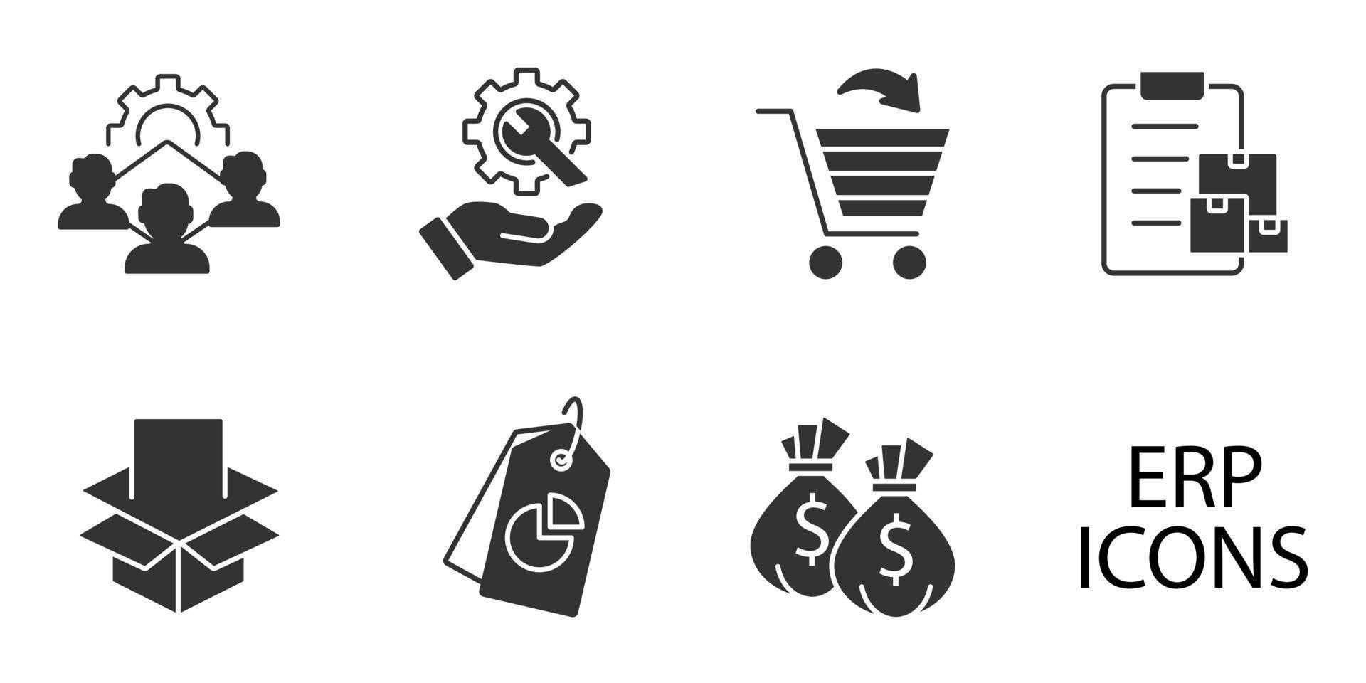 conjunto de ícones de planejamento de recursos empresariais. elementos do vetor de símbolo do pacote de planejamento de recursos empresariais para web infográfico