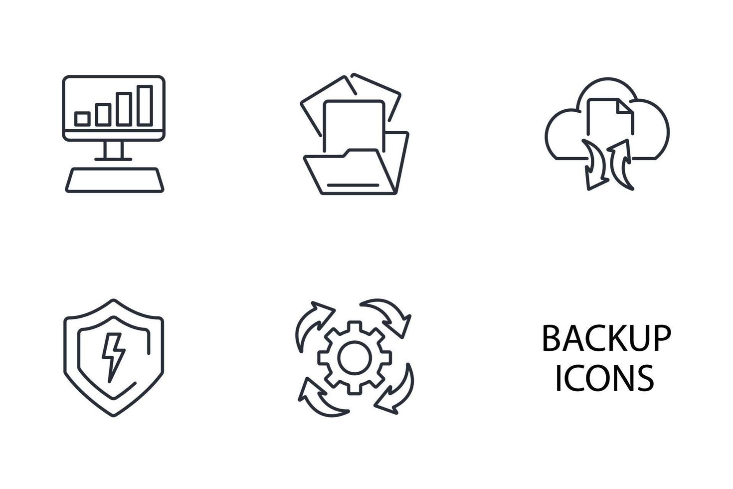 conjunto de ícones de sistemas de computador de backup. sistemas de computador de backup embalam elementos vetoriais de símbolo para web infográfico vetor