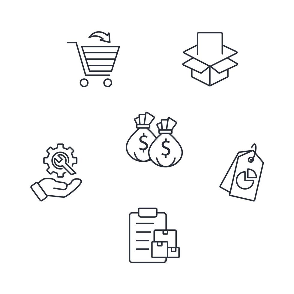 conjunto de ícones de planejamento de recursos empresariais. elementos do vetor de símbolo do pacote de planejamento de recursos empresariais para web infográfico