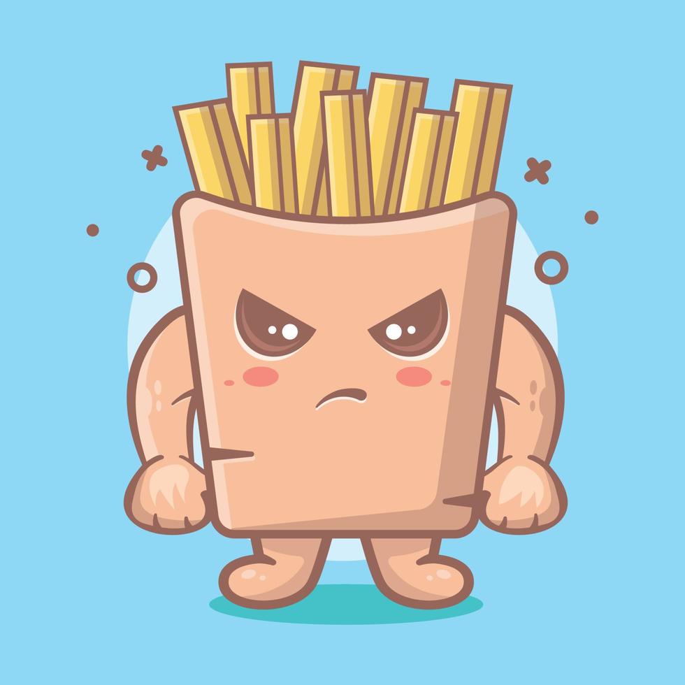 mascote de personagem de comida de batatas fritas séria com desenho isolado de expressão de raiva em design de estilo simples vetor