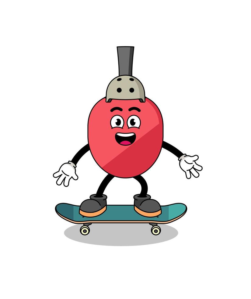 mascote de raquete de tênis de mesa jogando um skate vetor