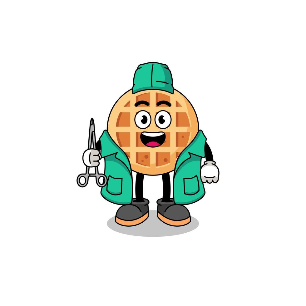 ilustração de mascote círculo waffle como cirurgião vetor