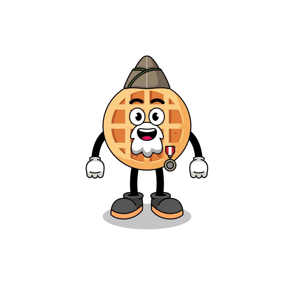 desenho de personagem de waffle de círculo como veterano vetor
