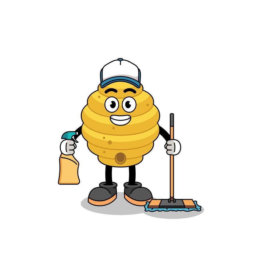 personagem mascote da colmeia de abelhas como serviços de limpeza vetor
