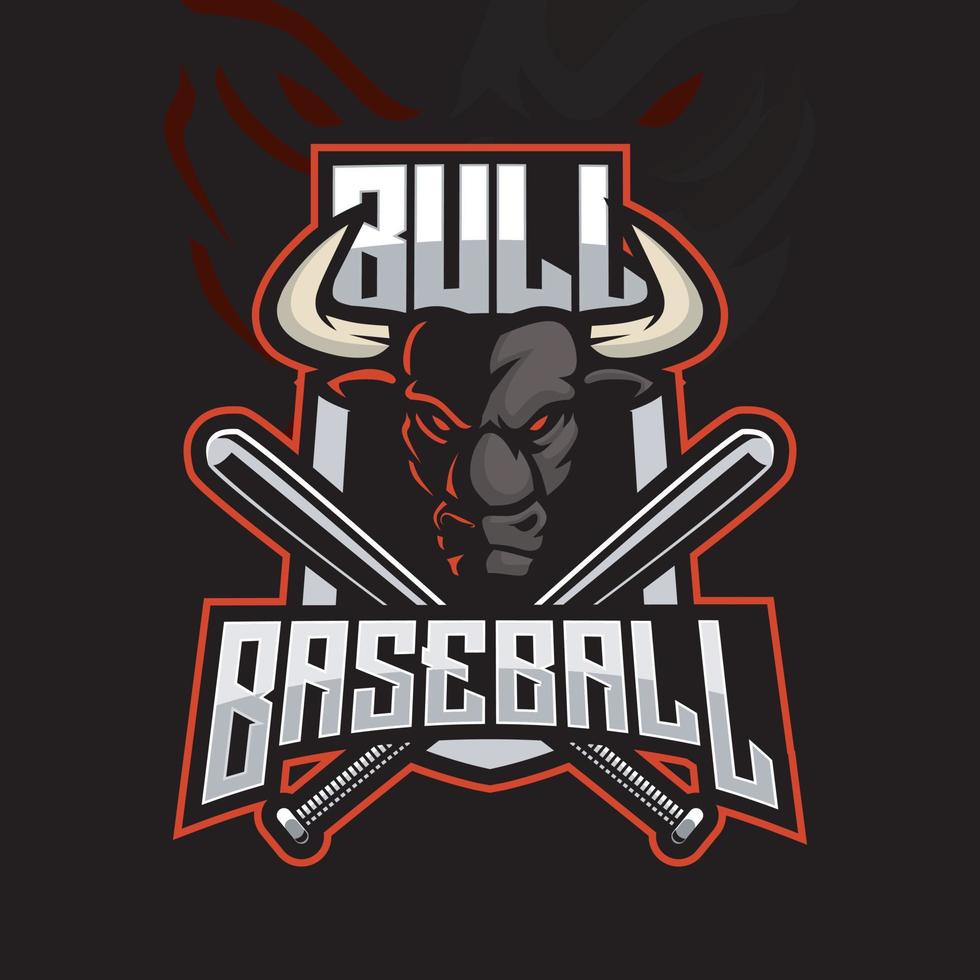 vetor de design de logotipo de beisebol de mascote de touro bravo