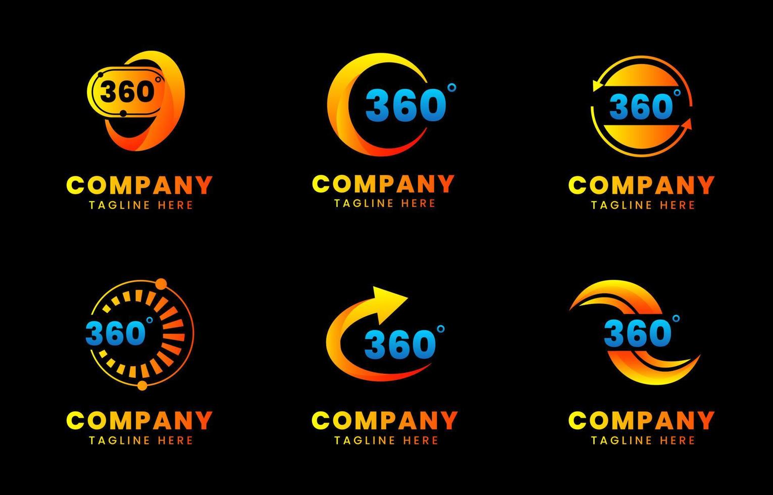 360 logotipo definido em cor gradiente vetor