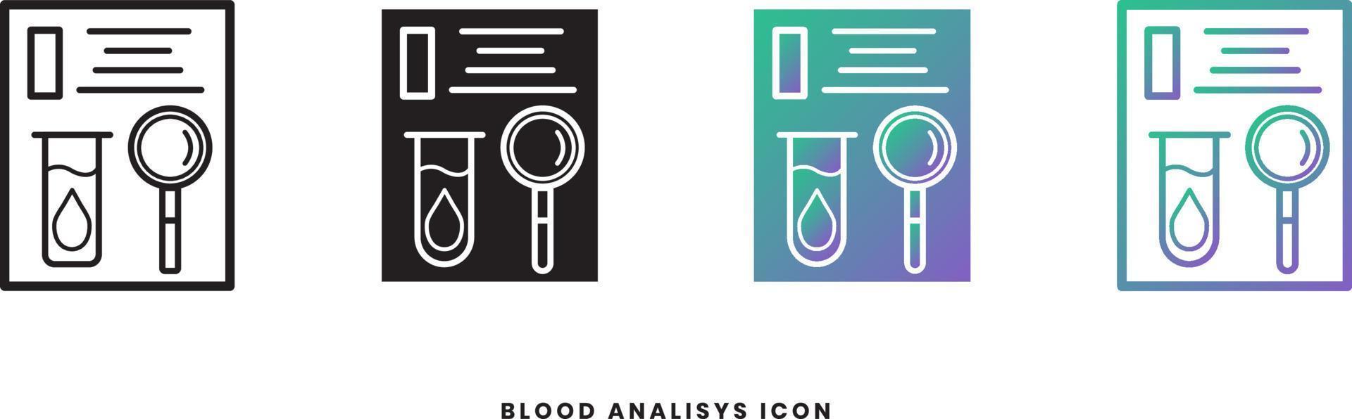ícone de exame de sangue vetorial em estilos sólido, gradiente e linha. cores da moda. Isolado em um fundo branco vetor