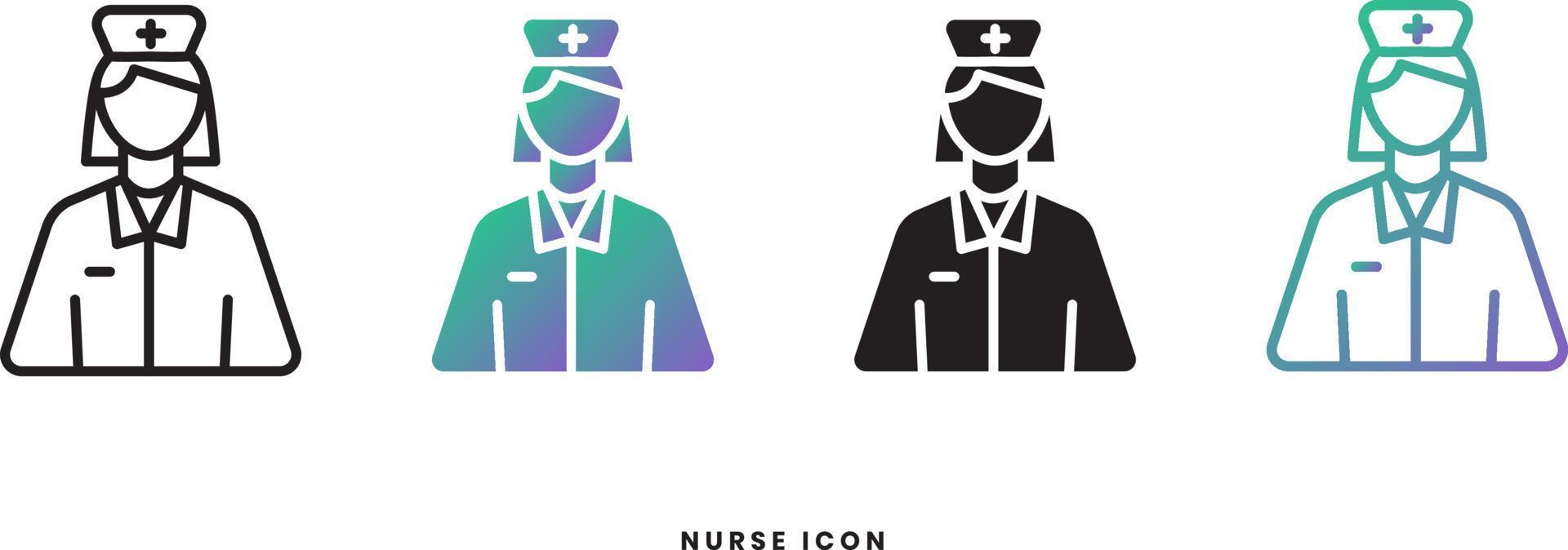 ícone feminino de enfermeira vetorial em estilos sólido, gradiente e linha. cores da moda. Isolado em um fundo branco vetor