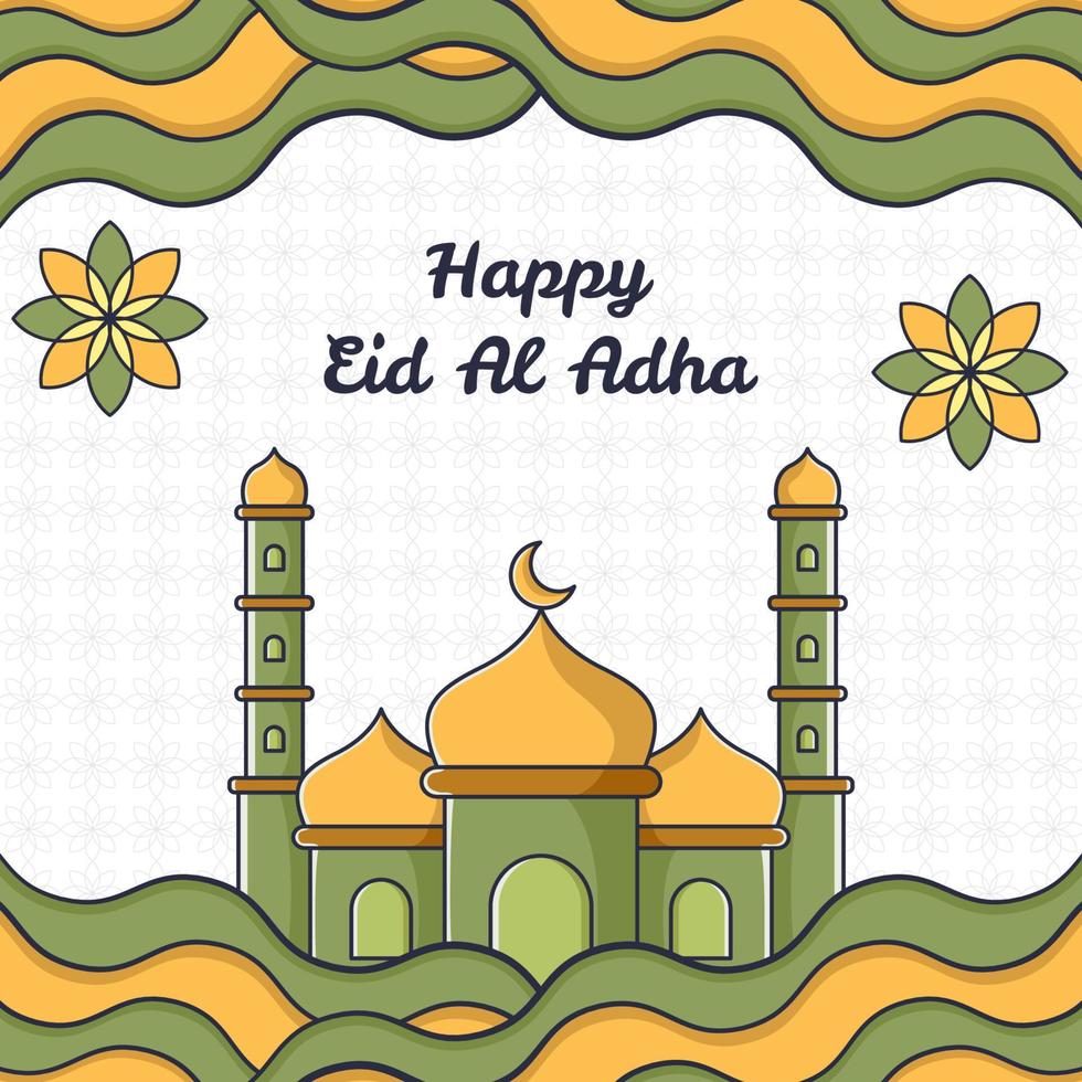 eid al adha com ilustração de mesquita e ornamento islâmico vetor