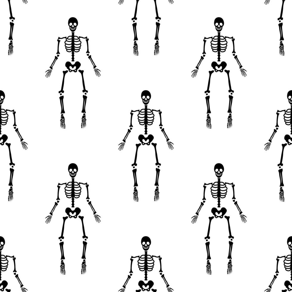 esqueletos pretos em várias poses padrão. projeto de dia das bruxas. perfeito para outono, feriados, tecido, têxtil. amostra de repetição perfeita. vetor
