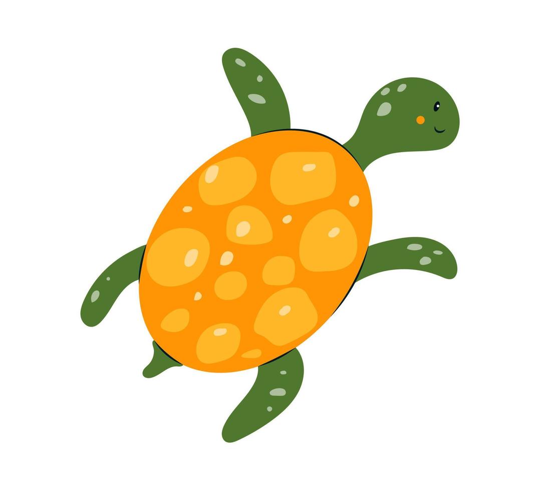 tartaruga verde fofa com concha. vista superior de tartaruga de desenho animado engraçado. animal subaquático feliz. ilustração em vetor plana de cor isolada no fundo branco