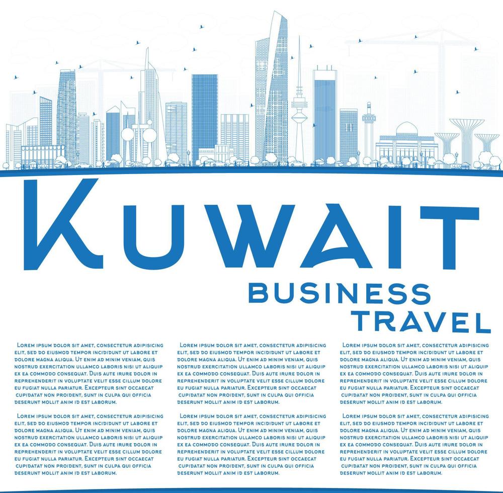 delinear o horizonte da cidade do kuwait com edifícios azuis e copie o espaço vetor