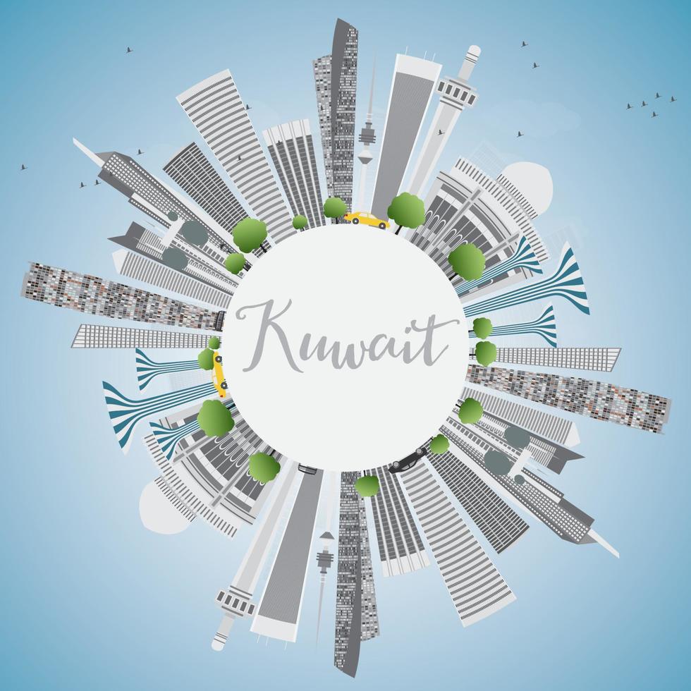 horizonte da cidade do kuwait com edifícios cinza e céu azul. vetor