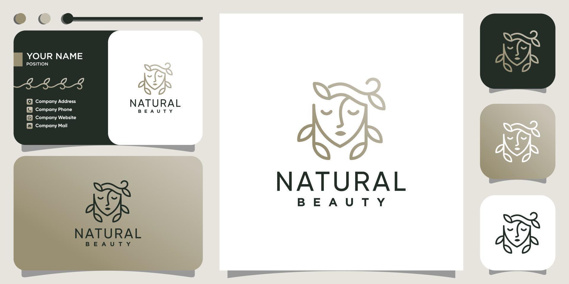 modelo de logotipo natural para mulher com vetor premium de conceito de ervas